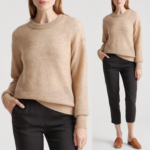 Quince Sweaters - Quince Baby Alpaca-Wool Diamond Stitch Crewneck Sweater M Natural Lightweight